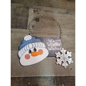 Snowman Warm winter wishes snowflake sign xmas decor